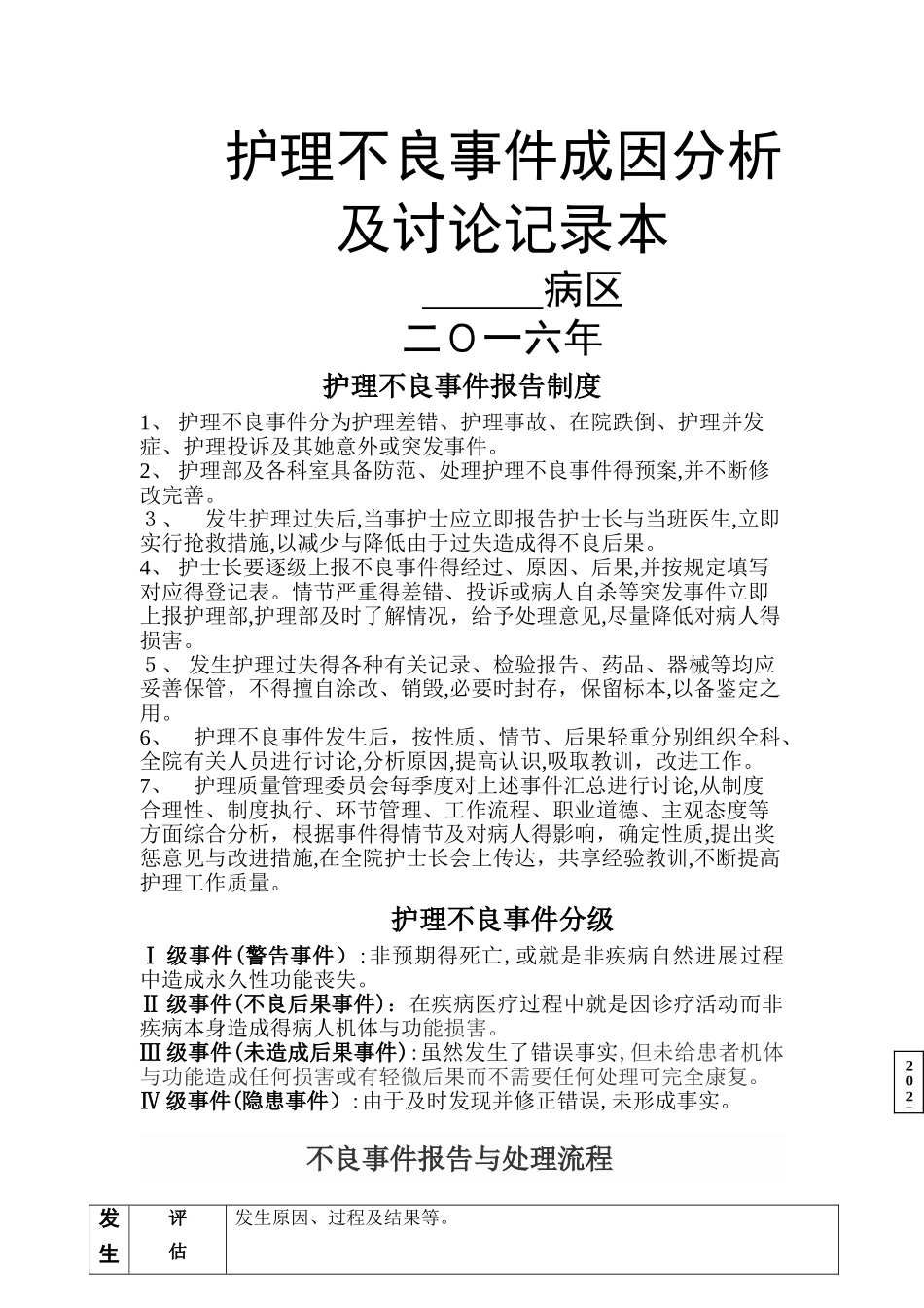 护理不良事件成因分析及讨论记录本_第1页