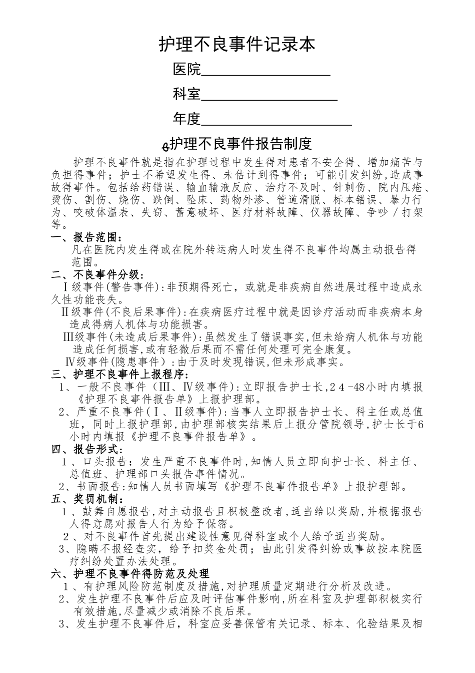 护理不良事件记录本_第1页