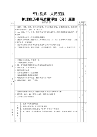 护理病历书写质控标准