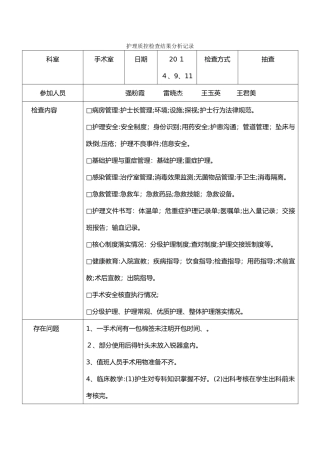 护理质控检查结果分析记录 