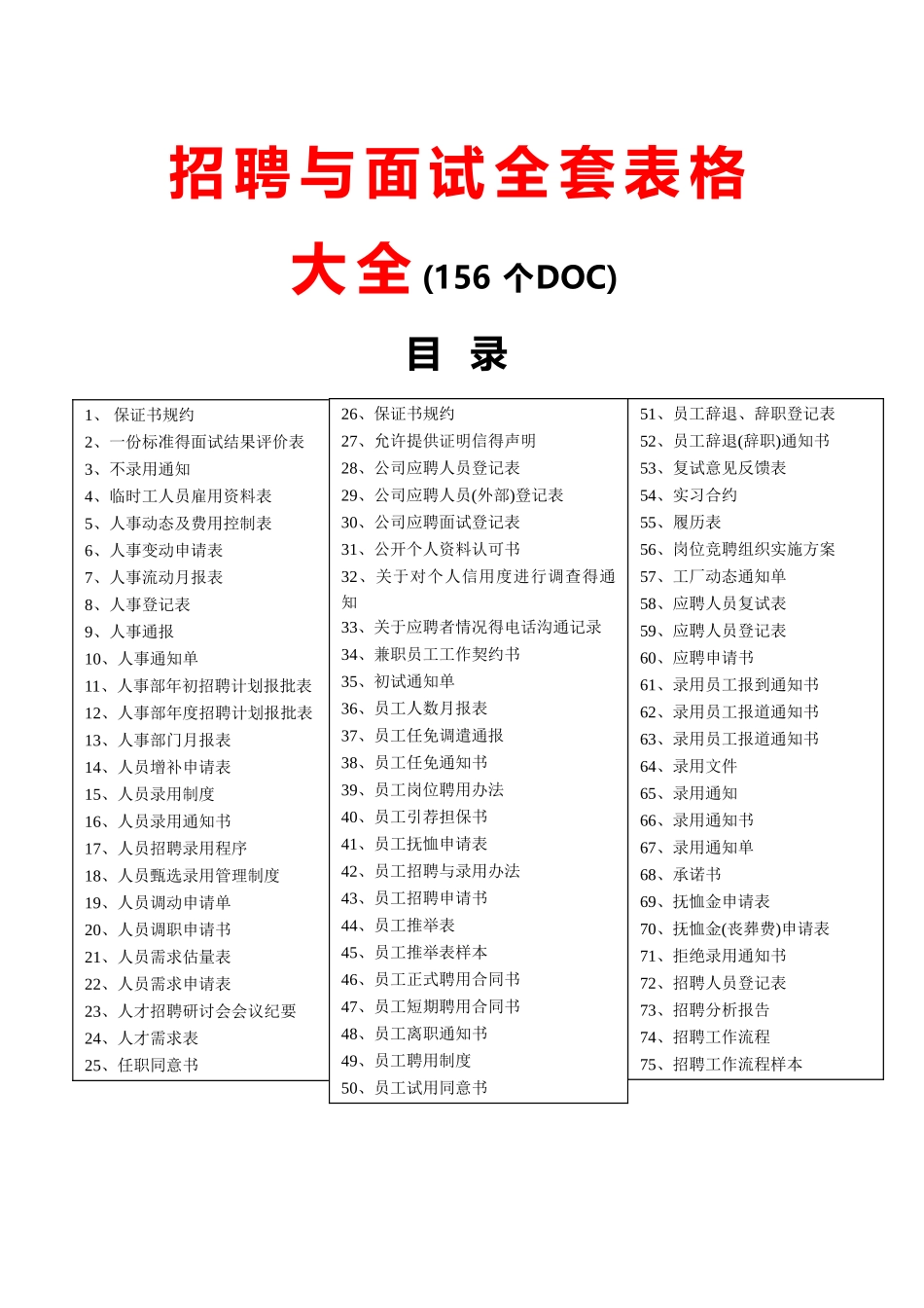 招聘与面试全套表格大全_第1页