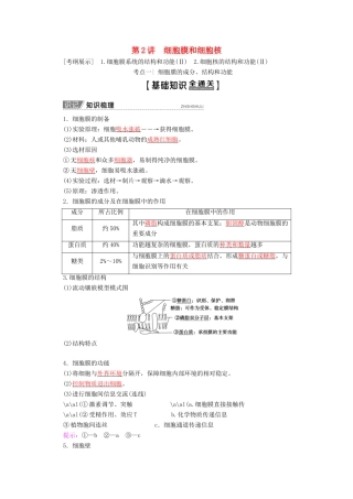 高考生物一轮复习 第2单元 第2讲 细胞膜和细胞核教学案 苏教版必修1-苏教版高三必修1生物教学案