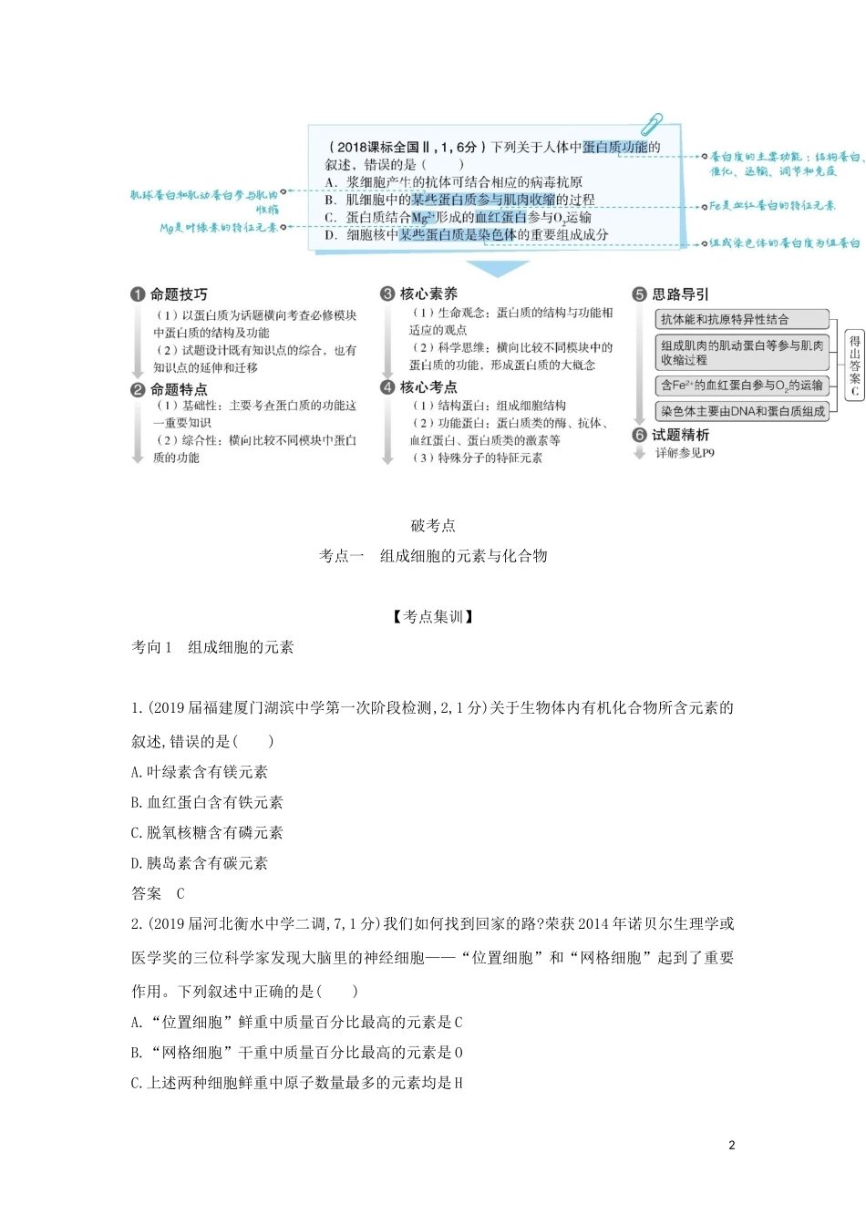 高考生物二轮复习 专题1 细胞的分子组成课件-人教版高三全册生物课件_第2页