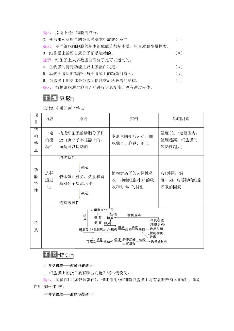 高考生物一轮复习 第2单元 细胞的基本结构与其物质的输入和输出 第1讲 细胞膜和细胞核教学案 新人教版必修1-新人教版高三必修1生物教学案_第3页