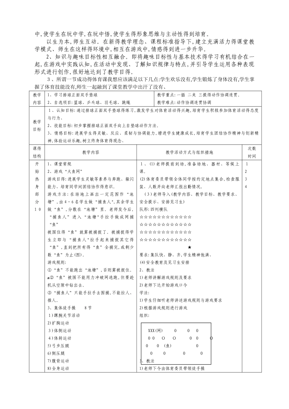 排球正面双手垫球教学设计思路_第2页