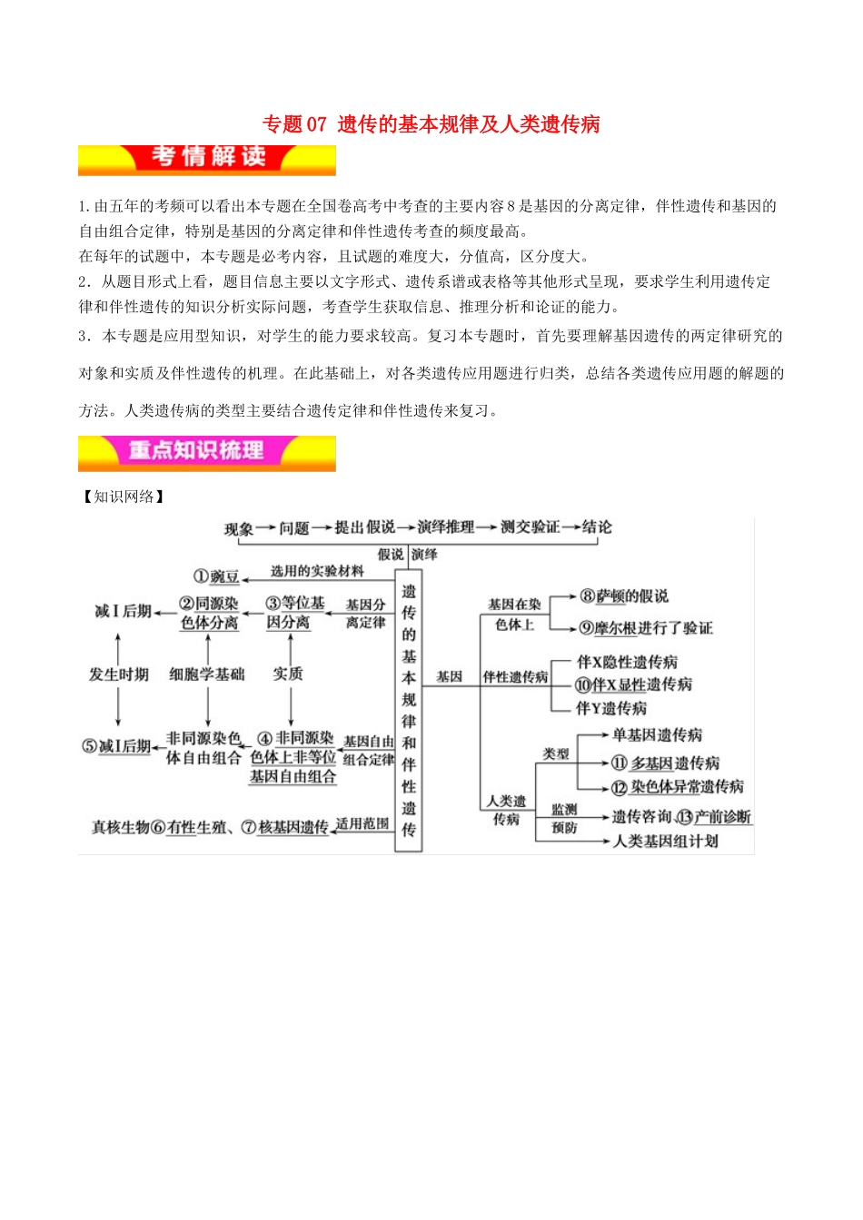 高考生物二轮复习 专题07 遗传的基本规律及人类遗传病教学案-人教版高三全册生物教学案_第1页
