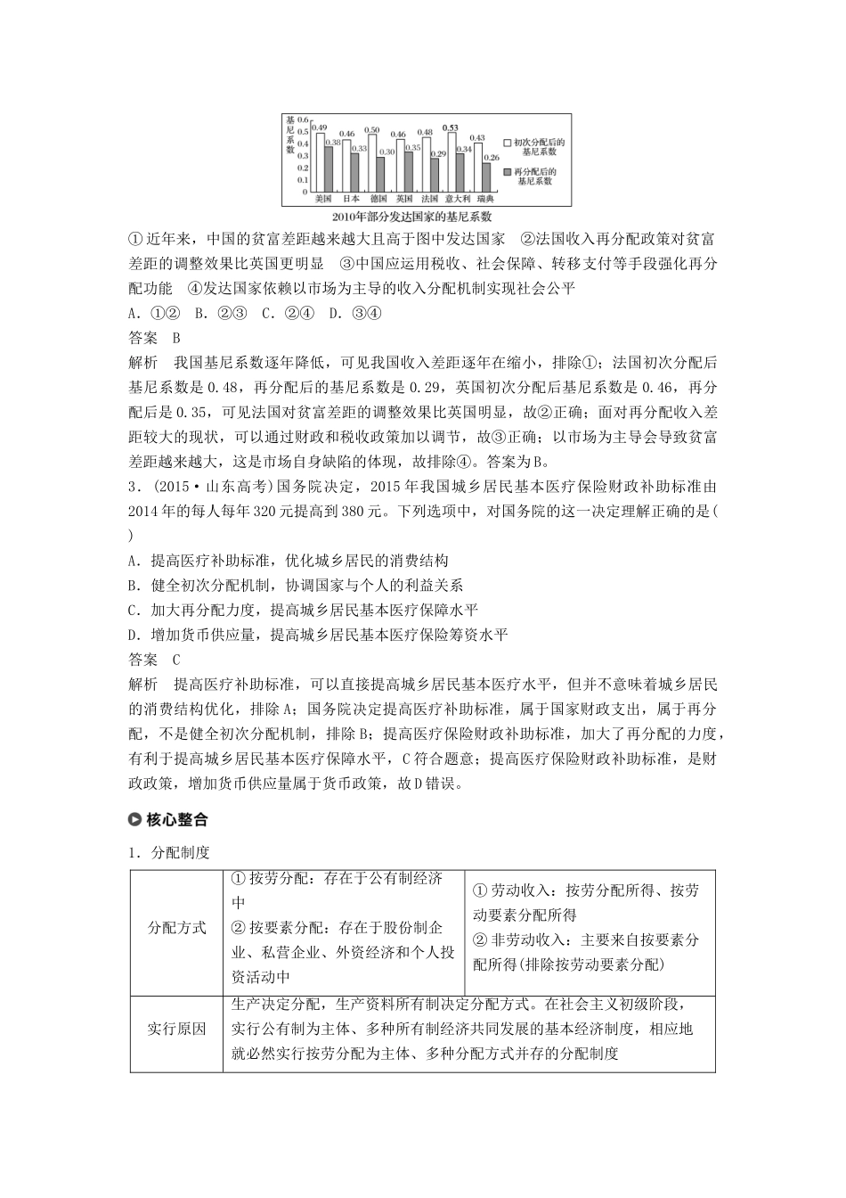 （京津琼）高考政治二轮复习 专题三 收入分配与社会公平 第一课时 核心考点突破学案-人教版高三全册政治学案_第2页