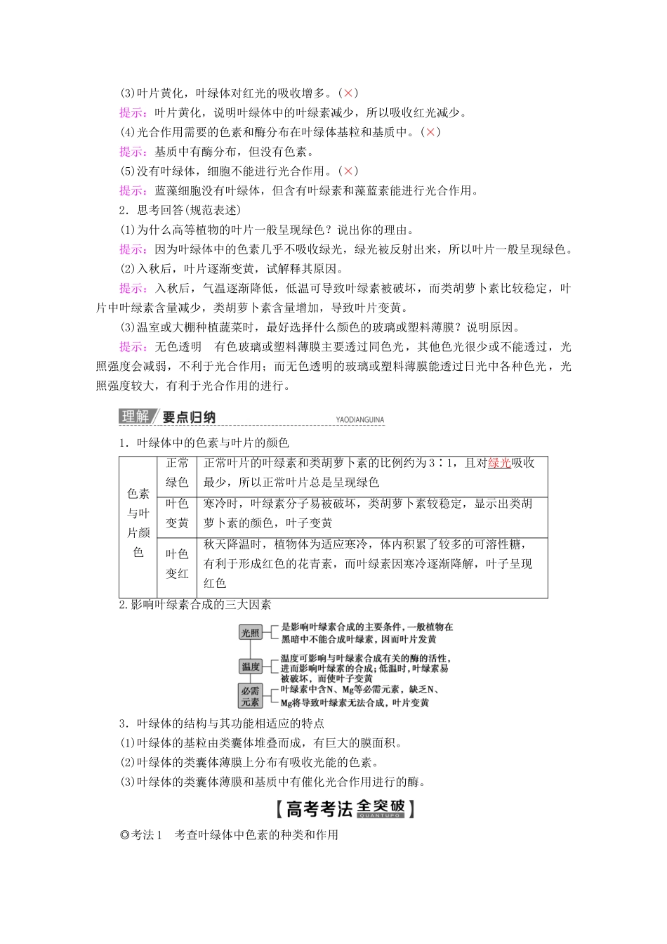 高考生物一轮复习 第3单元 第2讲 光合作用（Ⅰ）教学案 苏教版必修1-苏教版高三必修1生物教学案_第2页