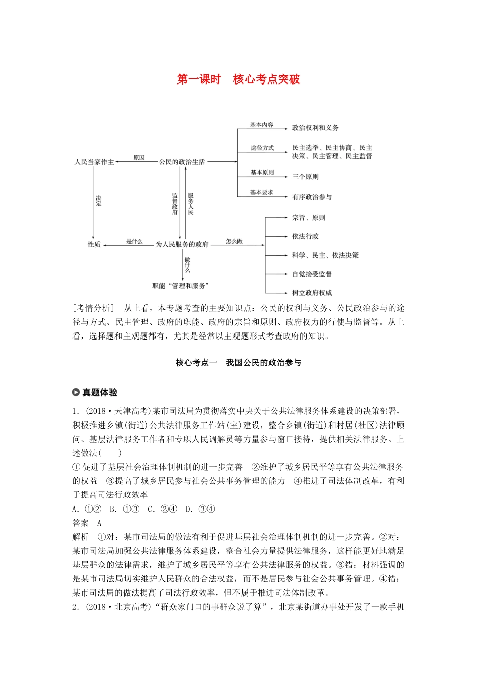 （京津琼）高考政治二轮复习 专题五 公民权利与政府职责 第一课时 核心考点突破学案-人教版高三全册政治学案_第1页