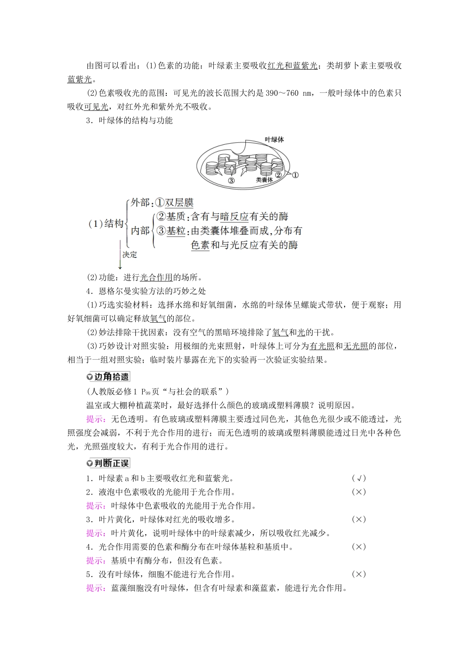 高考生物一轮复习 第3单元 细胞的能量供应和利用 第3讲 光合作用（Ⅰ）教学案 新人教版必修1-新人教版高三必修1生物教学案_第2页