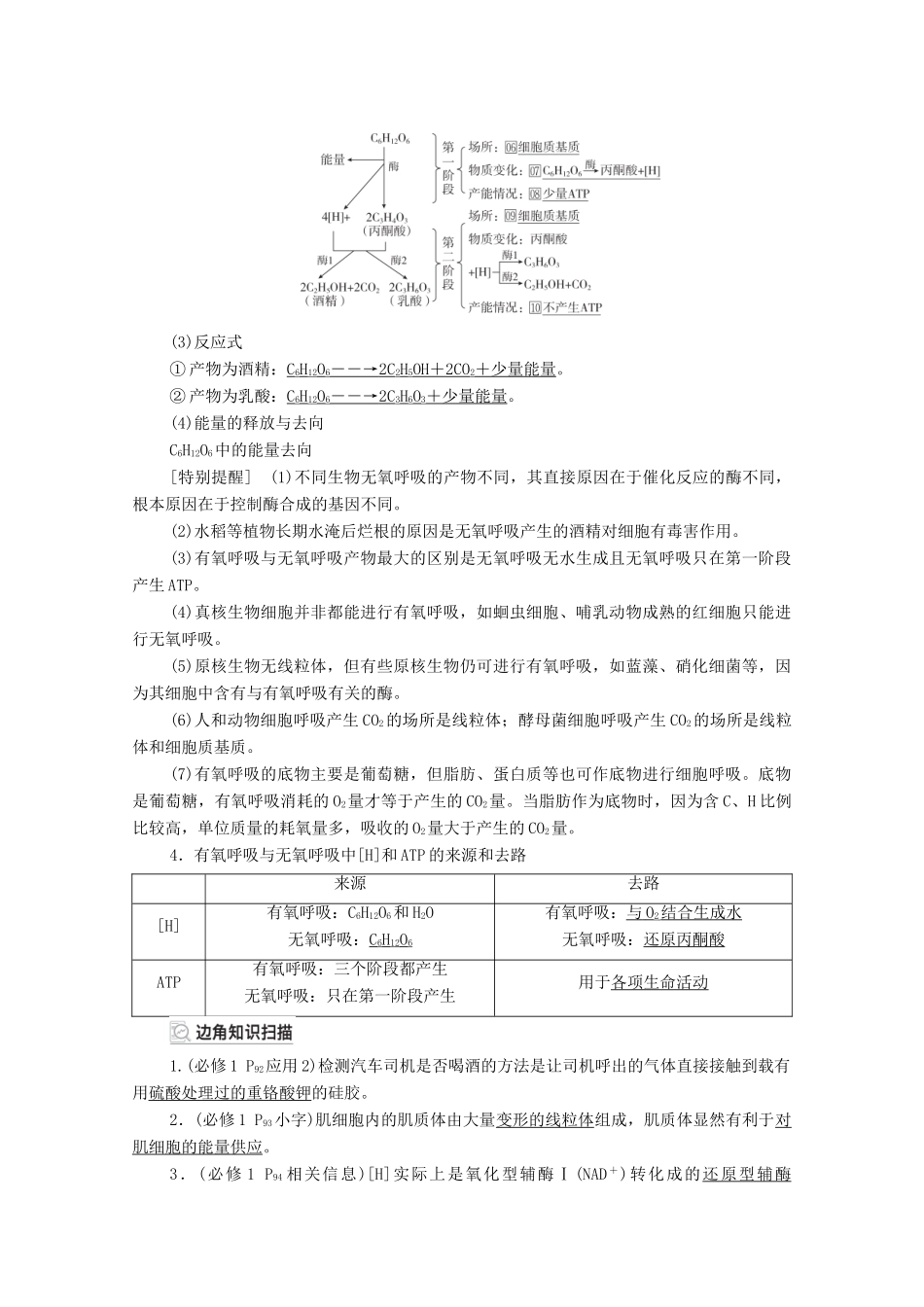 高考生物一轮复习 第3单元 细胞的能量供应和利用 第9讲 ATP的主要来源——细胞呼吸教学案 新人教版必修1-新人教版高三必修1生物教学案_第2页