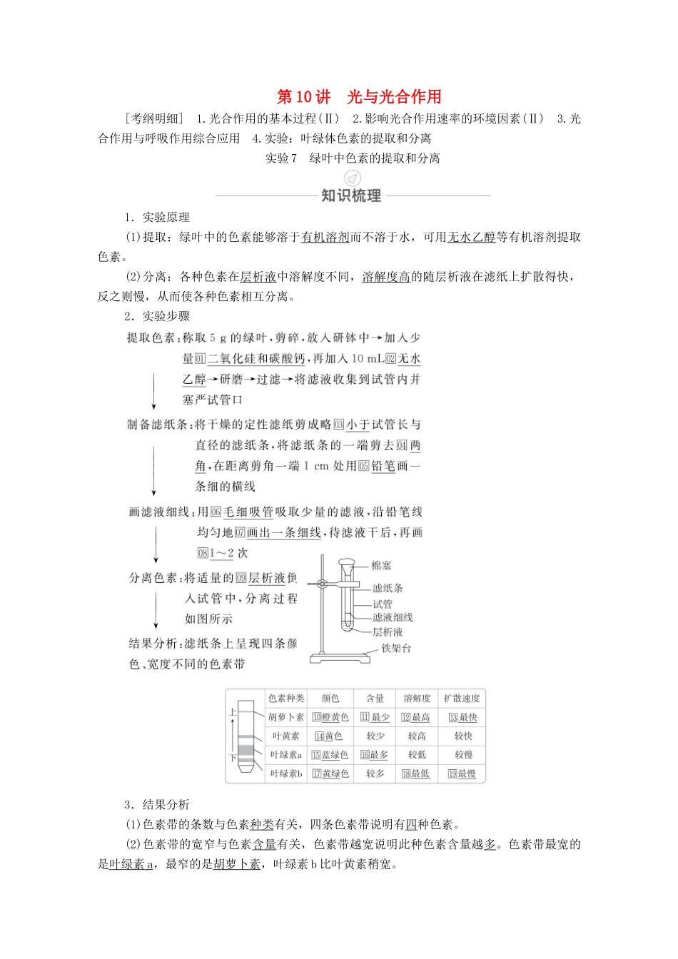 高考生物一轮复习 第3单元 细胞的能量供应和利用 第10讲 光与光合作用教学案 新人教版必修1-新人教版高三必修1生物教学案_第1页