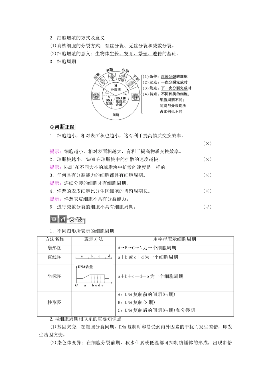 高考生物一轮复习 第4单元 细胞的生命历程 第1讲 细胞的增殖教学案 新人教版必修1-新人教版高三必修1生物教学案_第2页