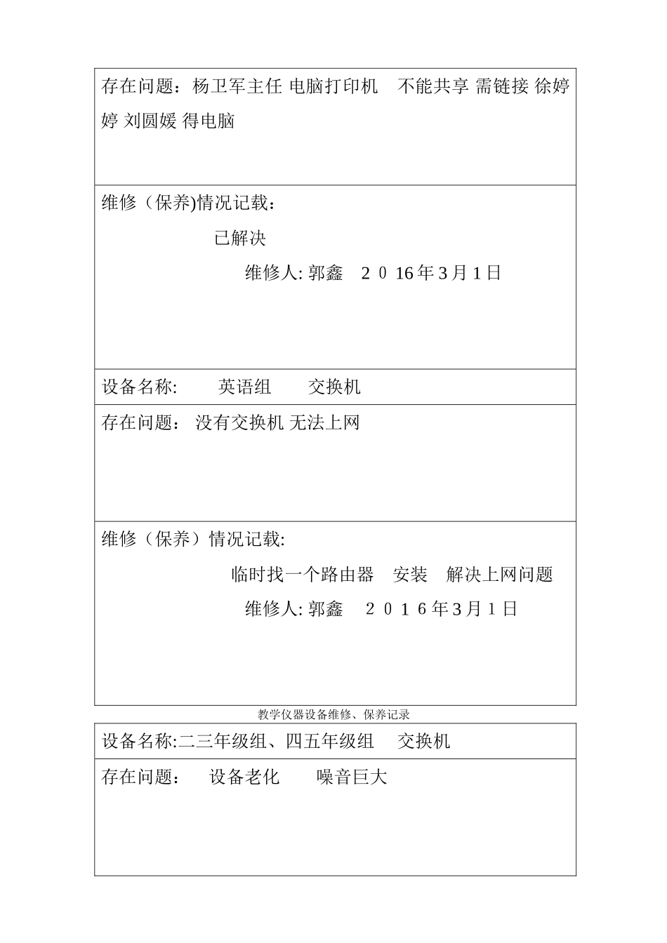 教学仪器、设备设备维修记录表_第2页