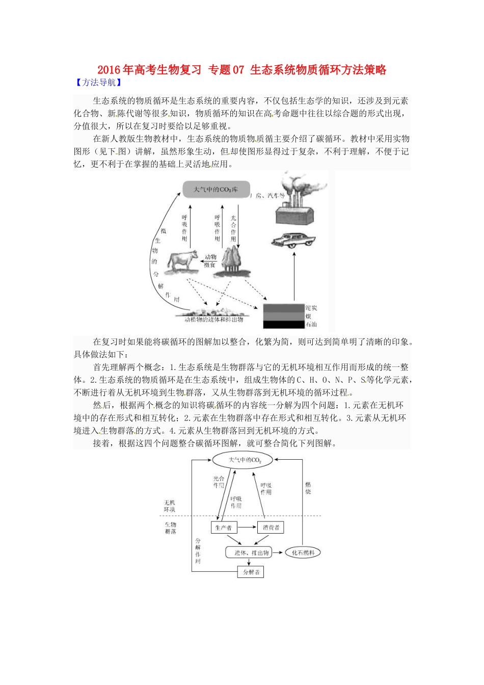 高考生物复习 专题07 生态系统物质循环方法策略-人教版高三全册生物素材_第1页