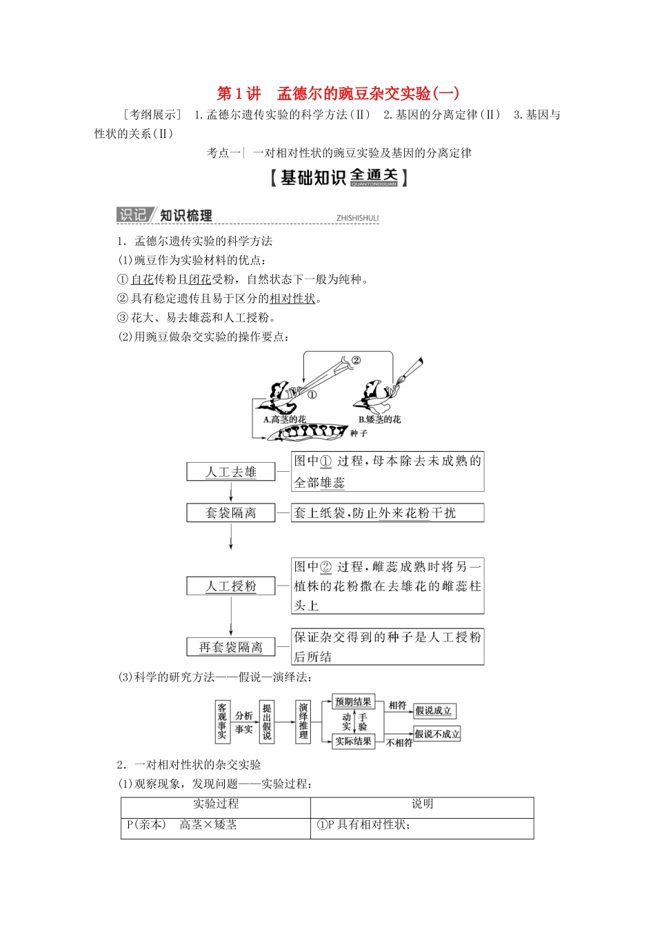 高考生物一轮复习 第5单元 第1讲 孟德尔的豌豆杂交实验（一）教学案 新人教版-新人教版高三全册生物教学案_第1页