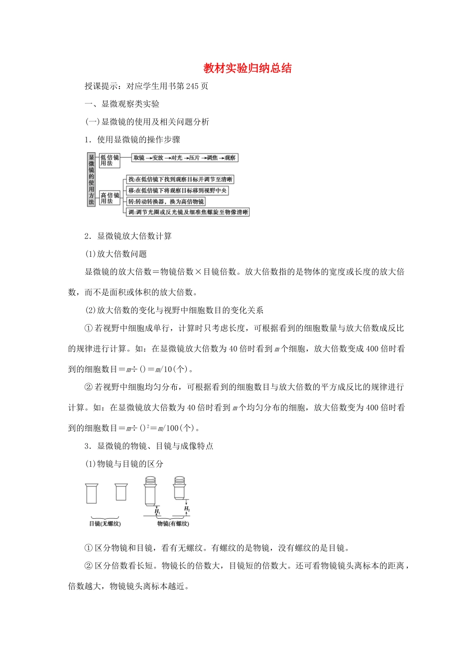 高考生物一轮复习 第十单元 实验原则与实验设计 微讲座 教材实验归纳总结学案 新人教版-新人教版高三全册生物学案_第1页