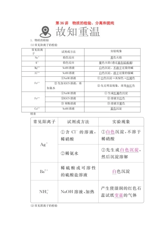 （全国通用）高考化学一轮复习 第36讲 物质的检验、分离和提纯学案-人教版高三全册化学学案