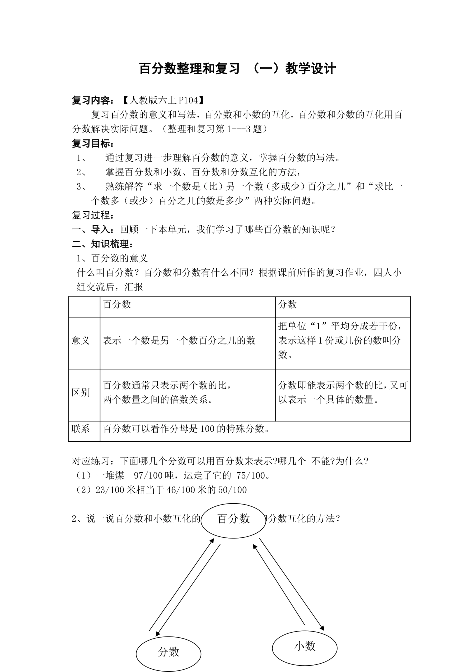 百分数整理和复习 教学设计_第1页