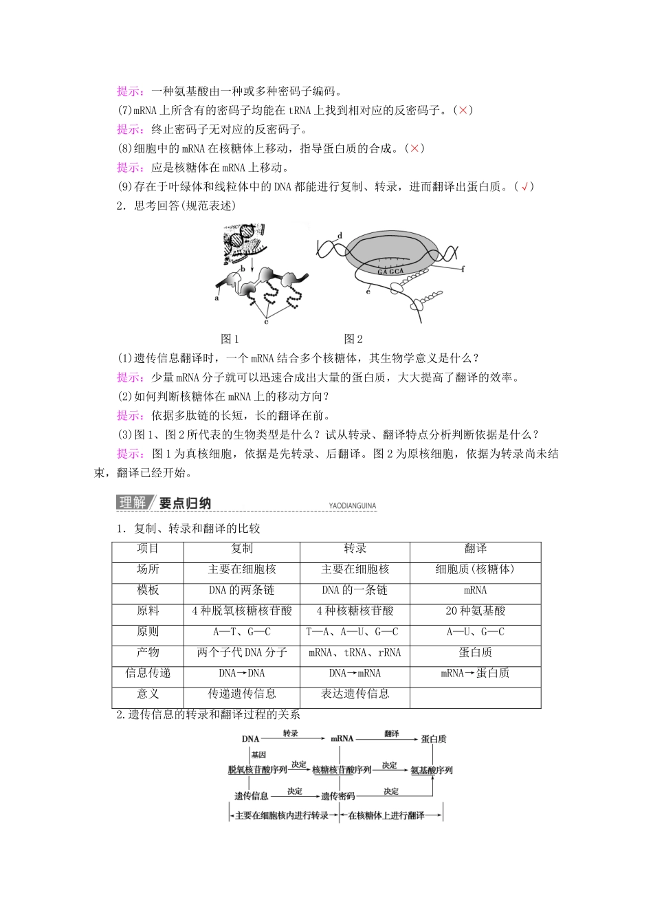 高考生物一轮复习 第6单元 第3讲 基因控制蛋白质的合成教学案 苏教版必修2-苏教版高三必修2生物教学案_第3页