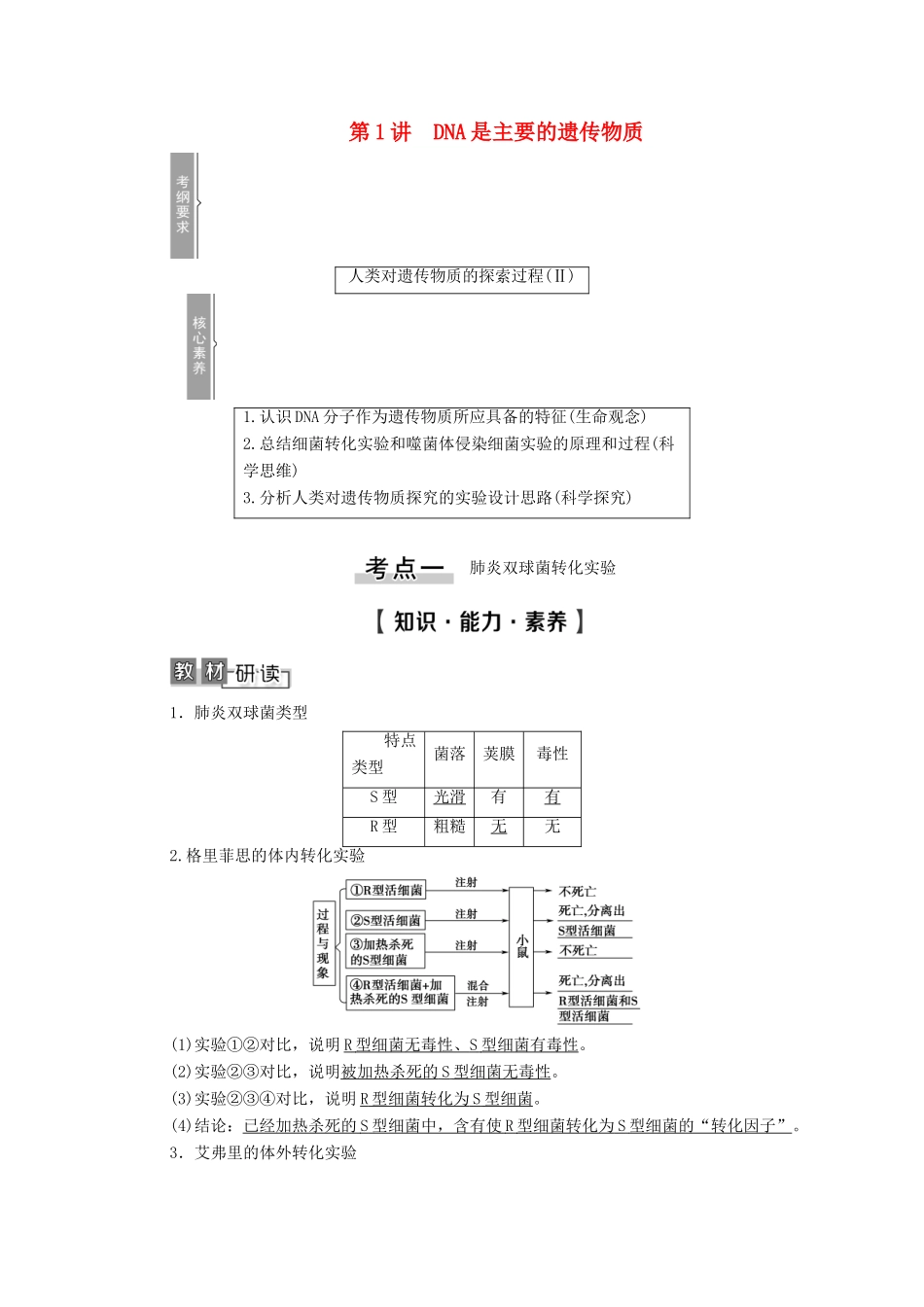 高考生物一轮复习 第6单元 遗传的分子基础 第1讲 DNA是主要的遗传物质教学案 新人教版必修2-新人教版高三必修2生物教学案_第1页