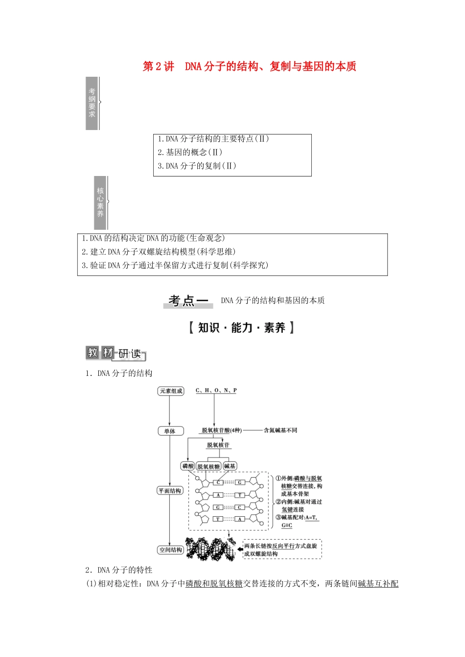 高考生物一轮复习 第6单元 遗传的分子基础 第2讲 DNA分子的结构、复制与基因的本质教学案 新人教版必修2-新人教版高三必修2生物教学案_第1页