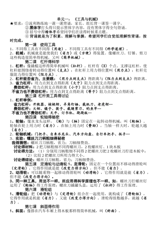 教科版六年级上册科学知识点