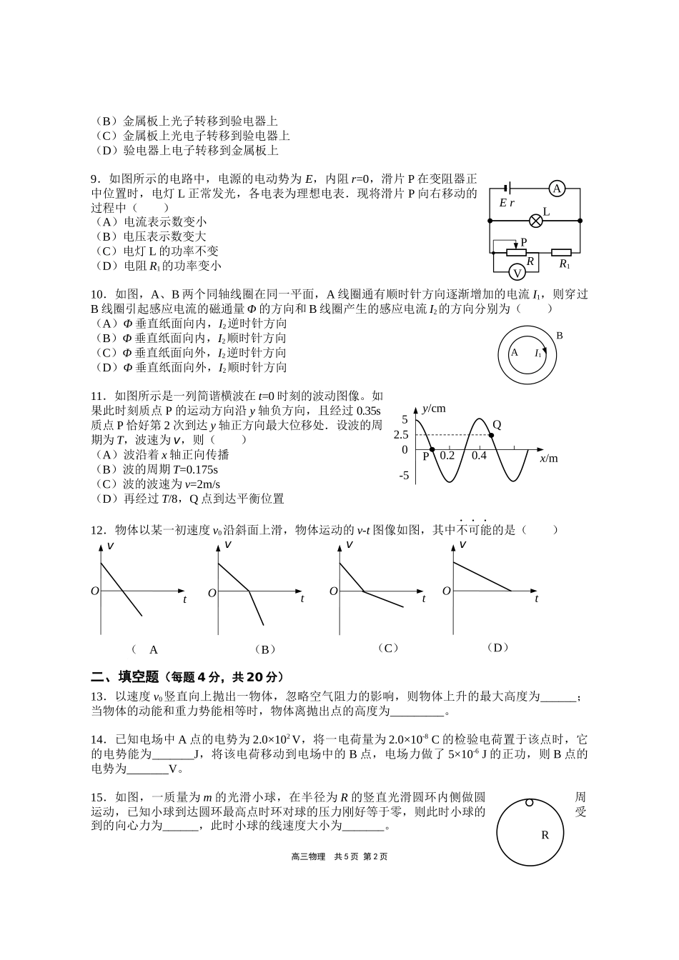 崇明区第二次高考模拟考试试卷物理_第2页