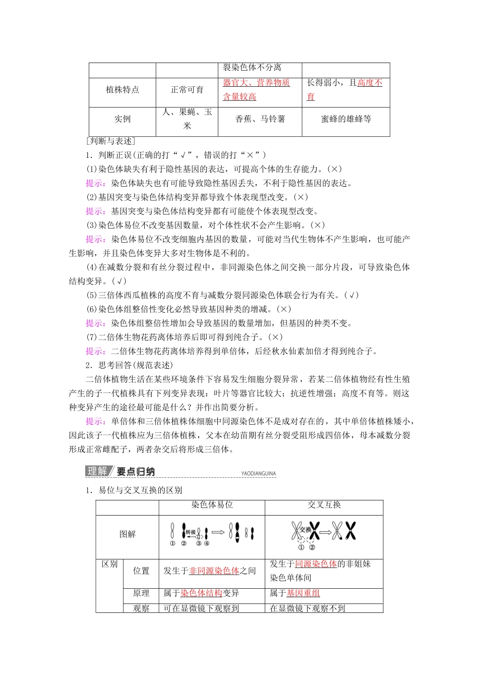 高考生物一轮复习 第7单元 第2讲 染色体变异与生物育种教学案 苏教版必修2-苏教版高三必修2生物教学案_第2页