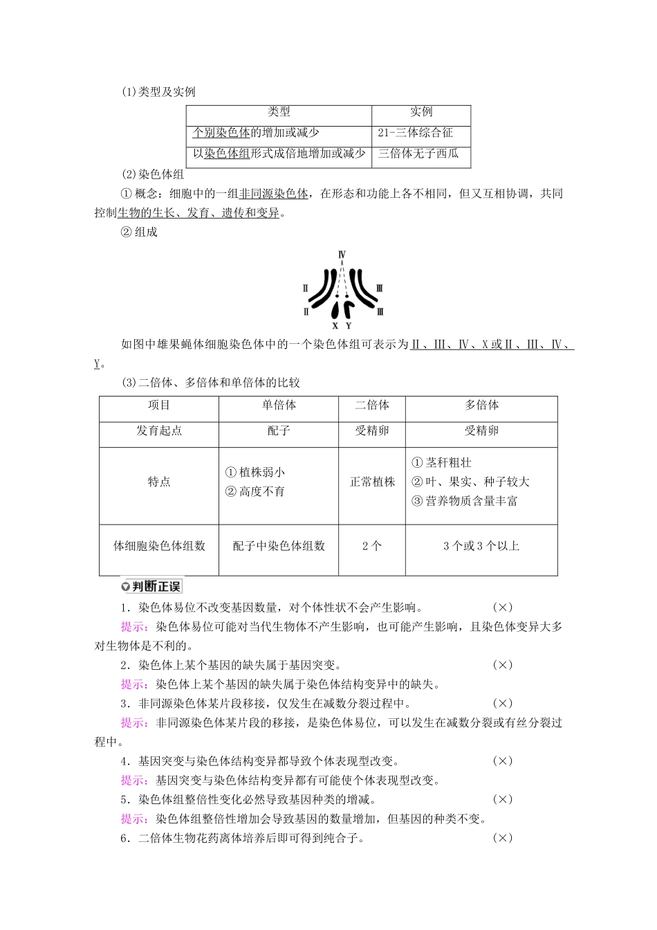 高考生物一轮复习 第7单元 生物的变异、育种与进化 第2讲 染色体变异与生物育种教学案 新人教版必修2-新人教版高三必修2生物教学案_第2页