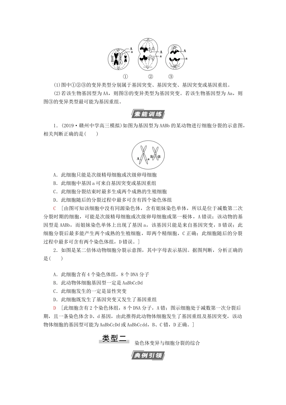 高考生物一轮复习 第7单元 生物的变异、育种与进化 素养加强课7 变异与细胞分裂和遗传定律的综合学案 苏教版必修2-苏教版高三必修2生物学案_第2页
