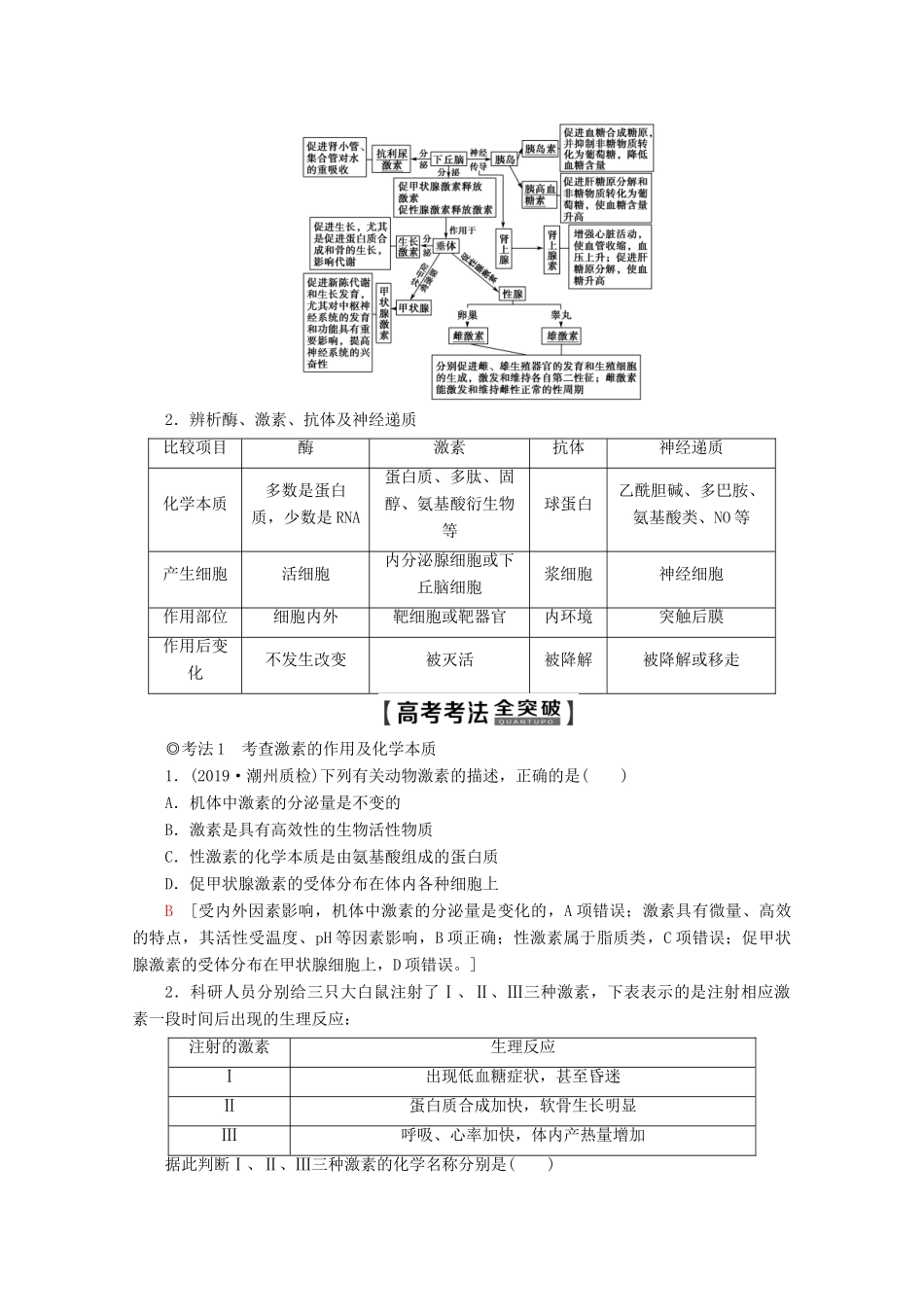 高考生物一轮复习 第8单元 第5讲 人体和动物的激素调节教学案 苏教版必修3-苏教版高三必修3生物教学案_第3页
