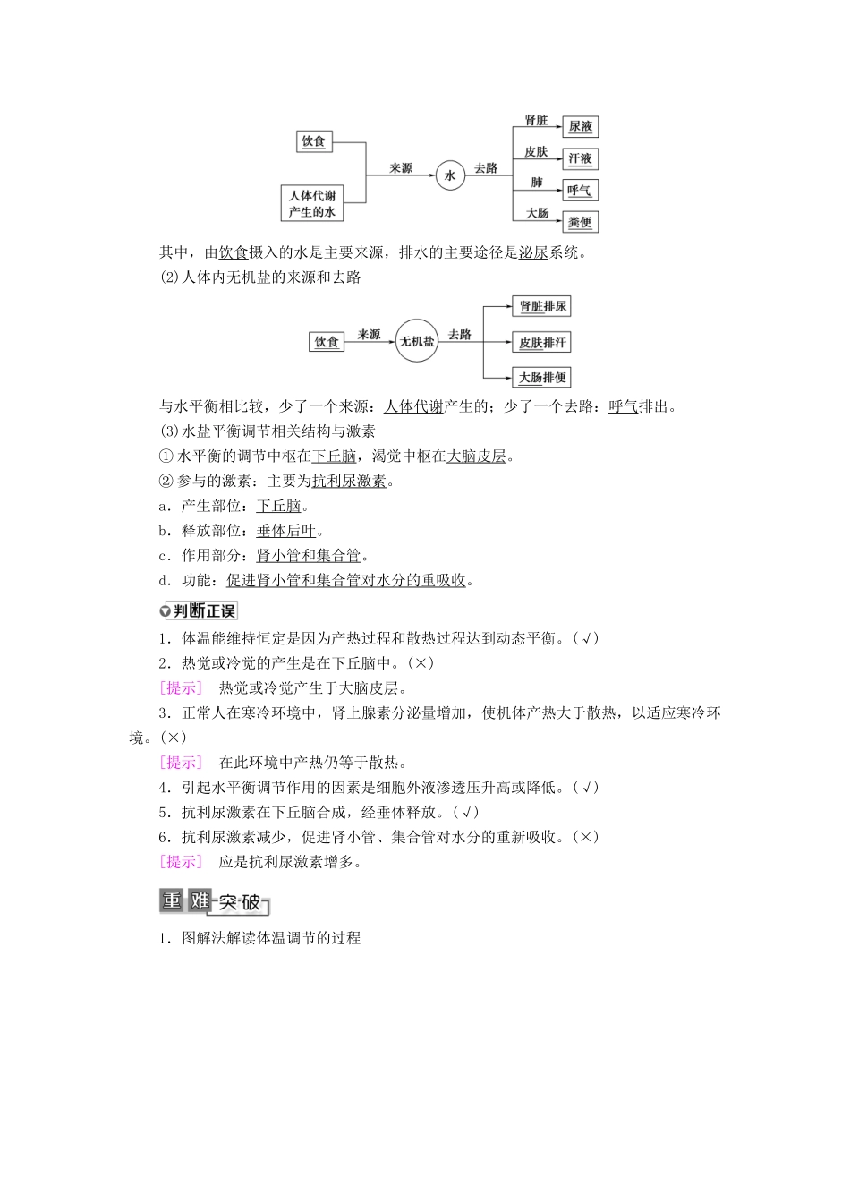 高考生物一轮复习 第8单元 生物个体的稳态 第2讲 体温调节、水和无机盐调节、血糖调节学案 苏教版必修3-苏教版高三必修3生物学案_第2页