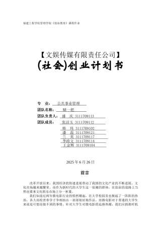 文娱传媒有限责任公司创业策划书学位论文