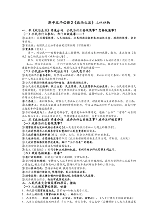 新《政治生活》主体归纳
