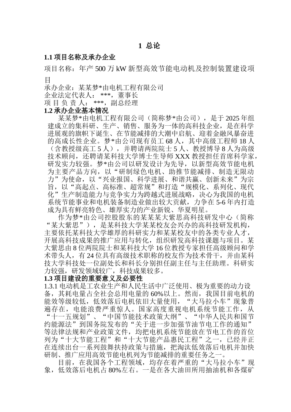 新型高效节能电动机及控制装置建设项目可行性研究报告_第1页