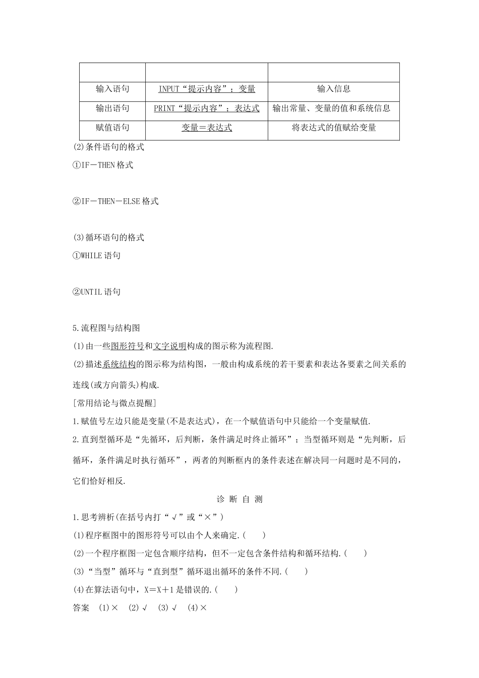 （全国通用版）高考数学大一轮复习 第十一章 推理与证明、算法、复数 第3节 算法与程序框图学案 文 新人教A版-新人教A版高三全册数学学案_第2页
