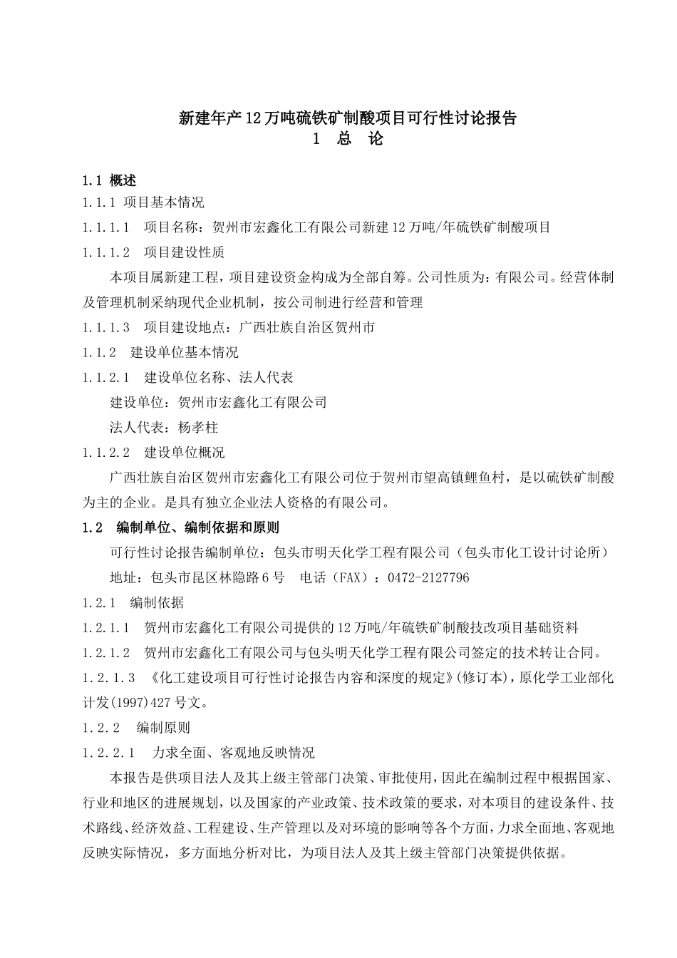 新建年产12万吨硫铁矿制酸项目可行性研究报告_第2页