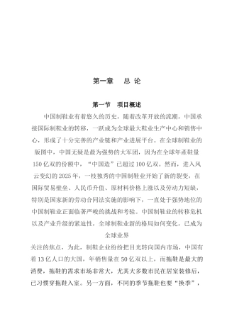 新建年产50万双凉拖鞋、棉拖鞋生产线项目可行性研究报告