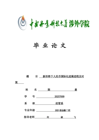 新形势下人民币国际化发展进程及对策大学毕设论文