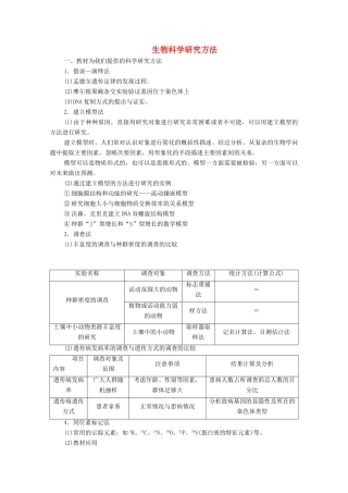 高考生物一轮复习 特色专题二 生物科学研究方法教学案 新人教版-新人教版高三全册生物教学案