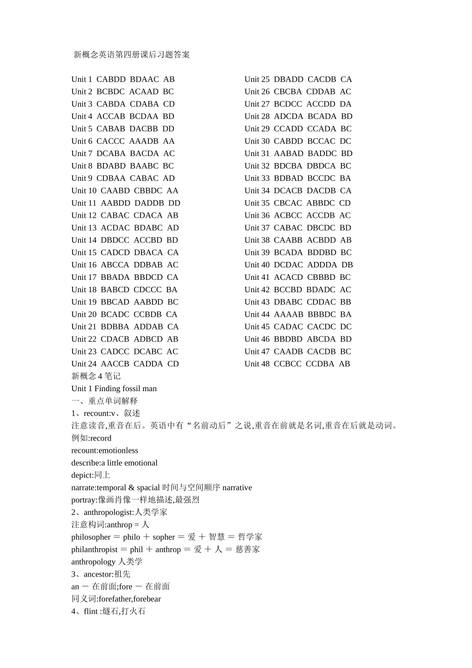 新概念英语第四册课后习题答案_第1页