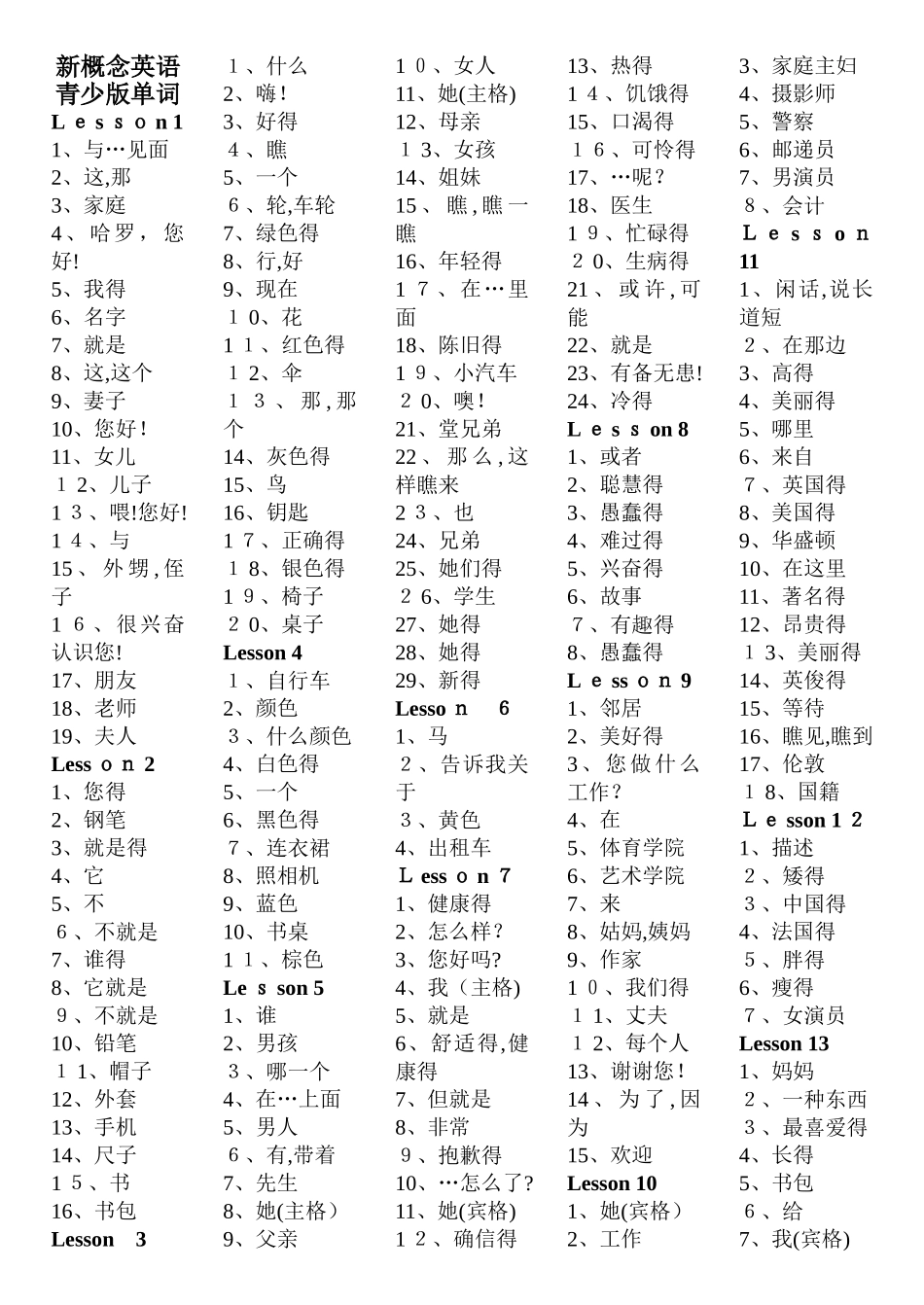 新概念英语青少版1A单词表_第1页