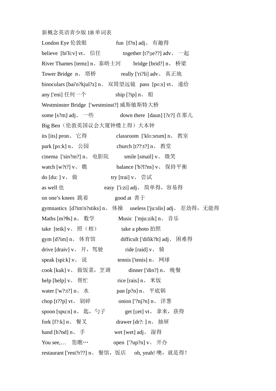 新概念英语青少版1B单词表_第1页