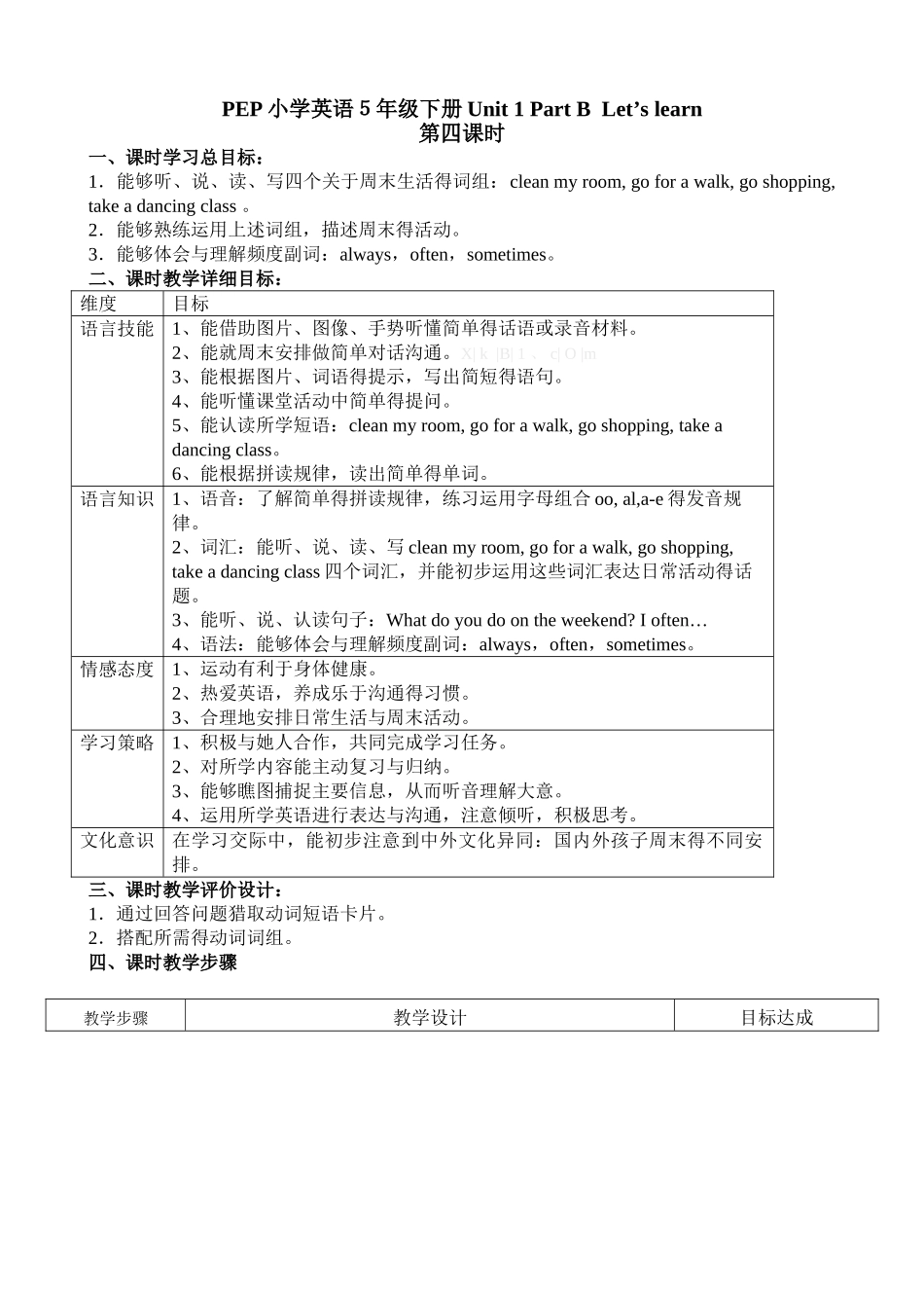 新版五年级下册Unit1My dayPart B Let27s learn教案_第1页