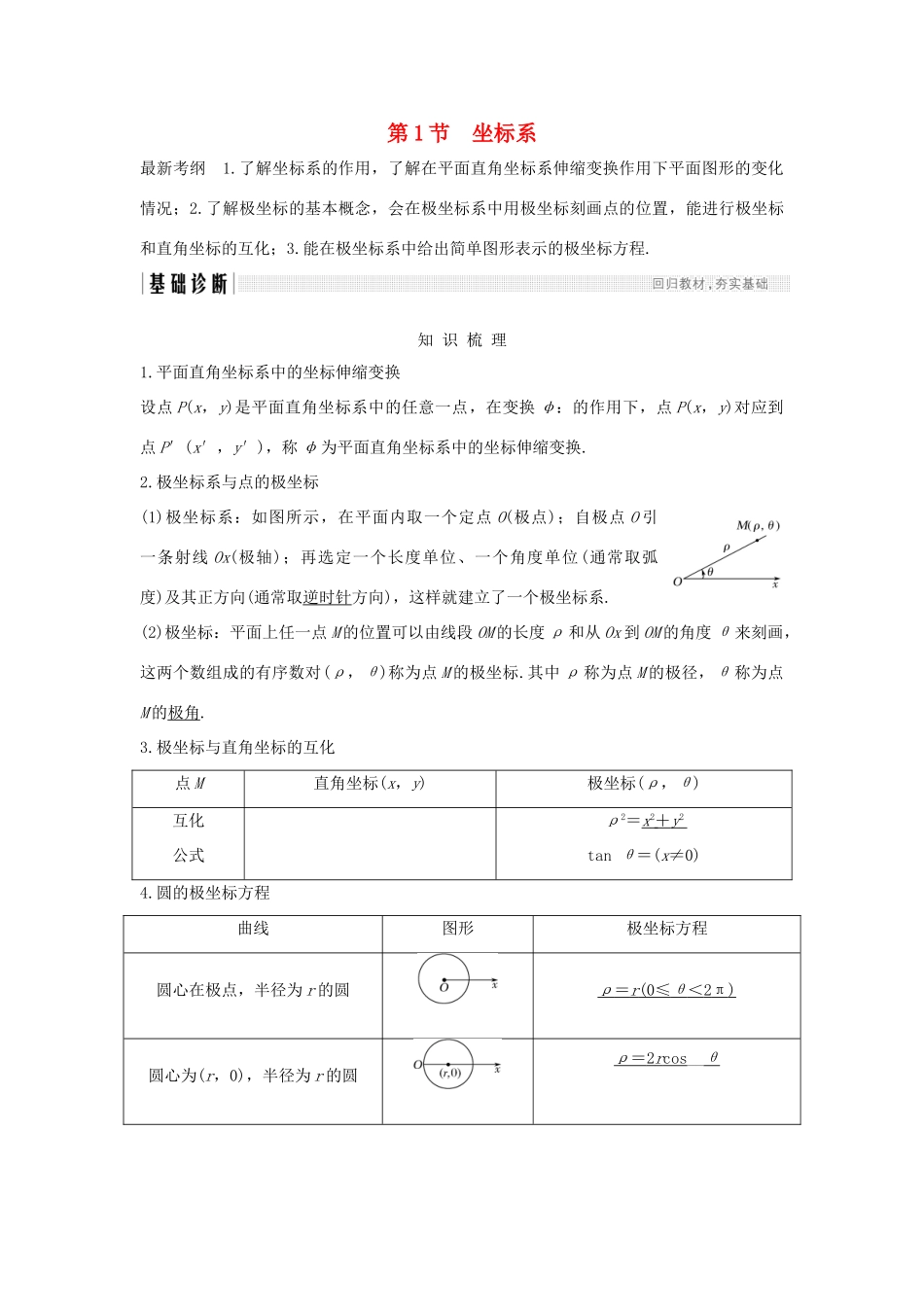 （全国通用版）高考数学大一轮复习 坐标系和参数方程 第1节 坐标系学案 理 新人教B版-新人教B版高三全册数学学案_第1页