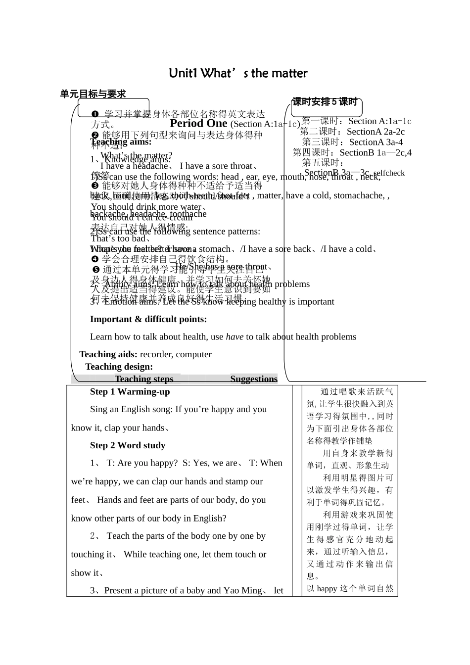 新目标八年级下册教案Unit1 What’s the matter_第1页
