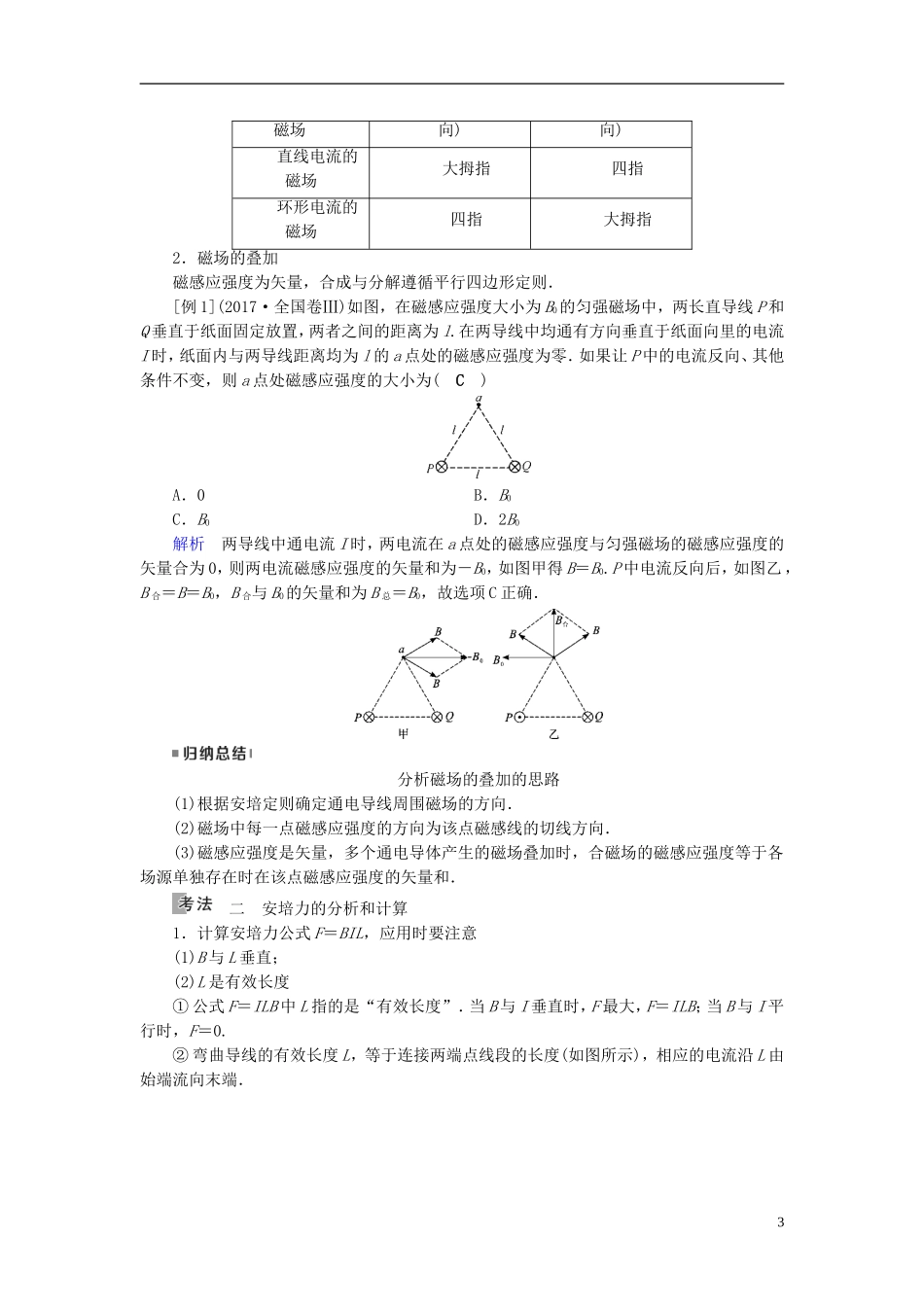 （全国通用版）高考物理大一轮复习 第九章 磁场 第24讲 磁场 安培力学案-人教版高三全册物理学案_第3页