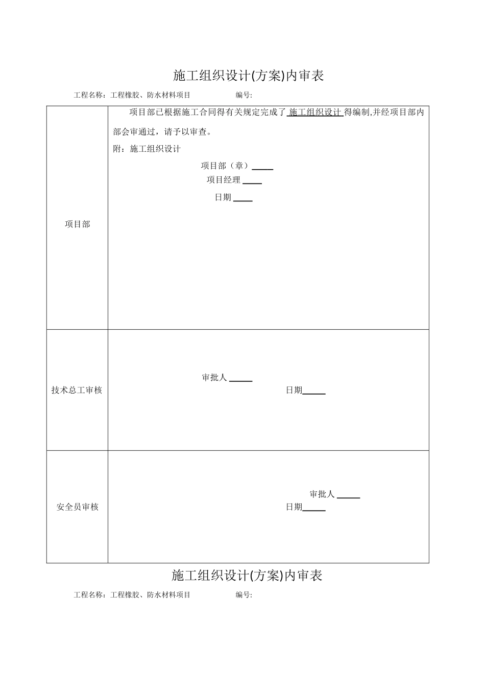 施工方案-各种内审表_第1页