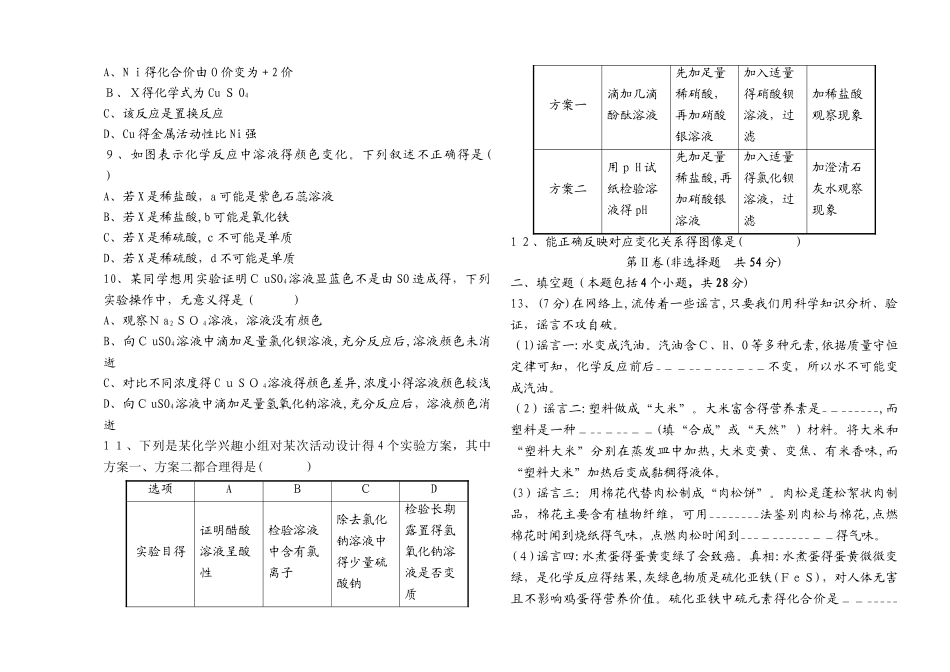 日照市初中化学学业考试 滚动检测卷_第2页
